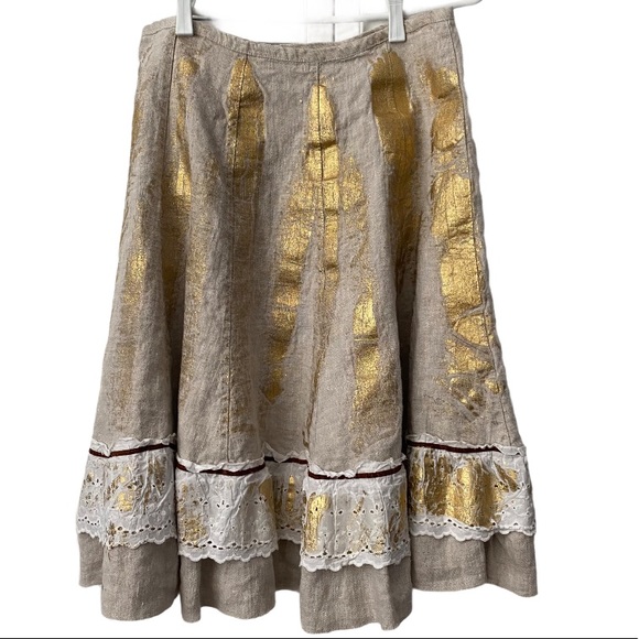 Rinascimento Dresses & Skirts - Linen boho skirt gold & eyelet art to wear M